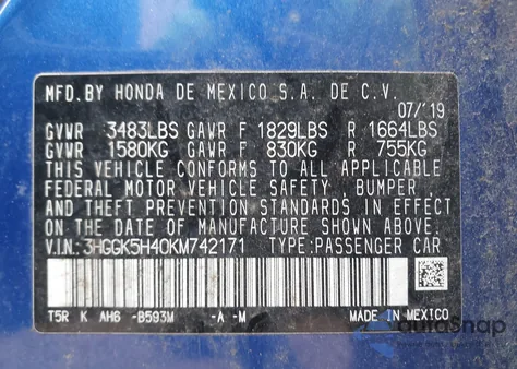 2019 Honda Fit Lx from USA, damaged, VIN 3HGGK5H40KM742171